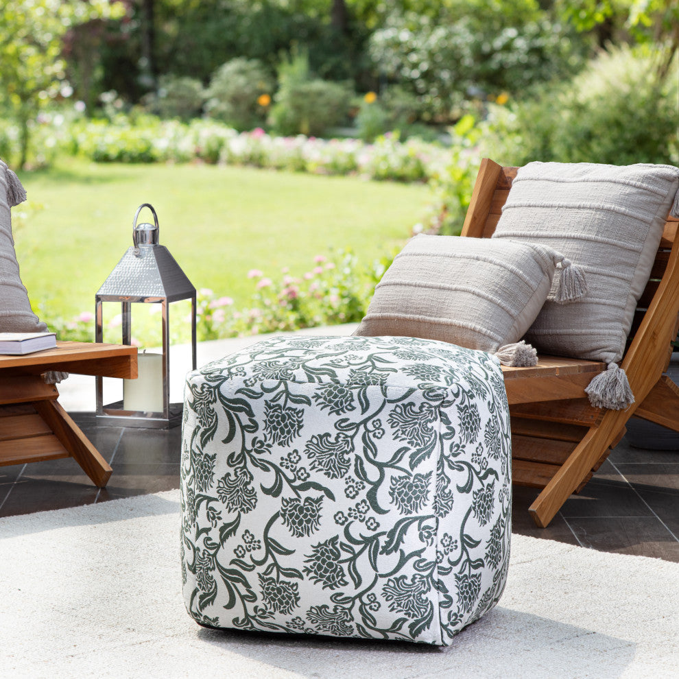 Chamonix Green 18" x 18" x 18" Green and Ivory Pouf