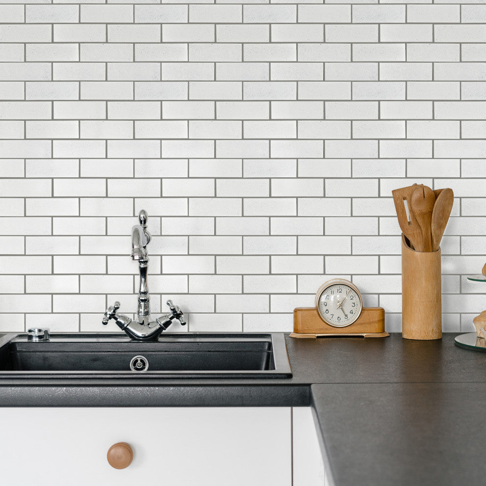 Lorca 11.18x9.84, White Subway Lava Stone Mosaic Floor/Wall Tile, Sample