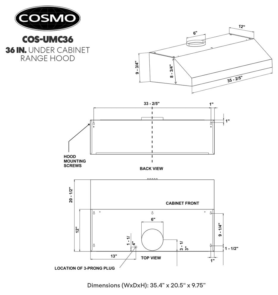 36" Under Cabinet Range Hood With Touch Controls, Stainless Steel