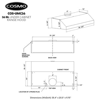 36" Under Cabinet Range Hood With Touch Controls, Stainless Steel