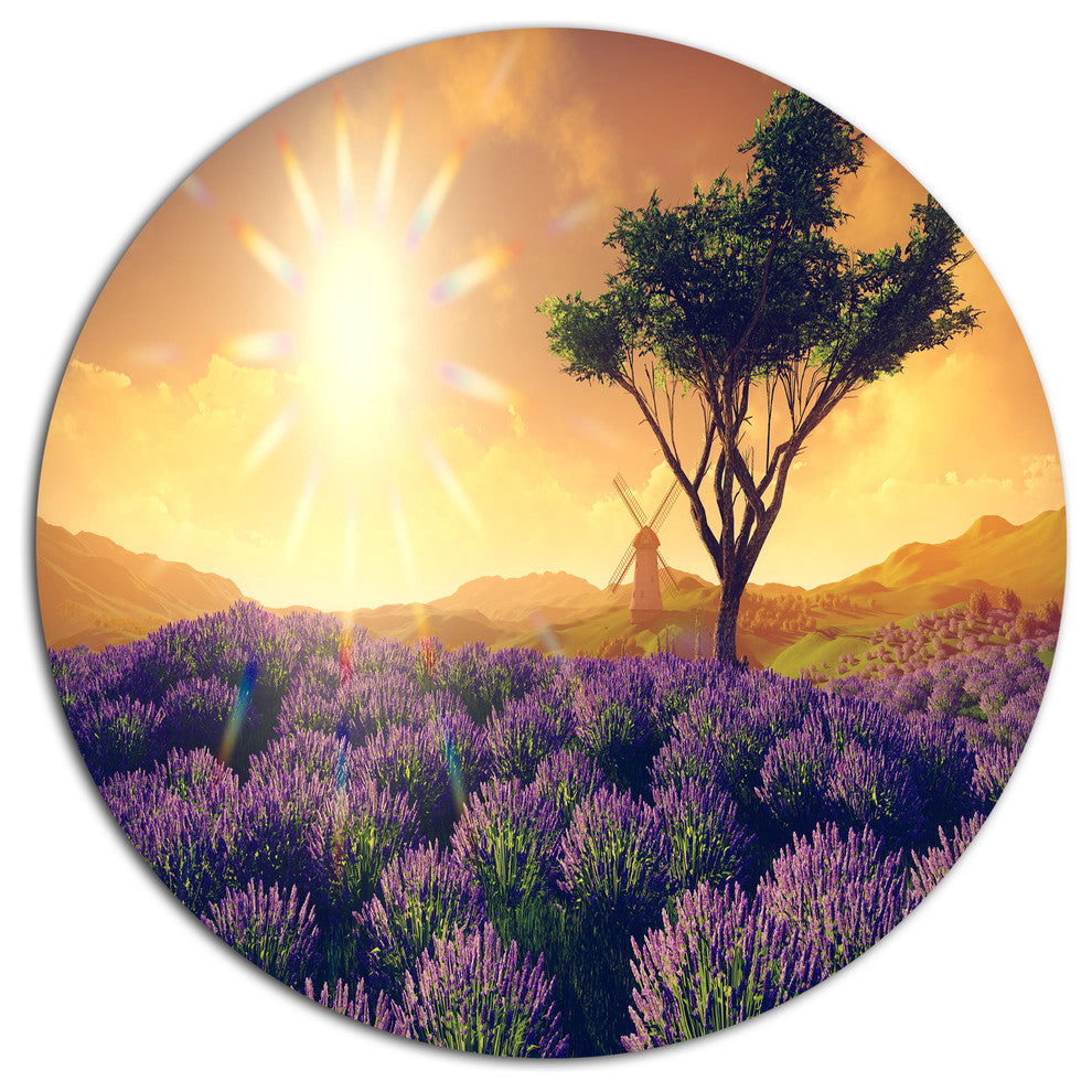 Lavender Field With Solitary Tree, Landscape Round Wall Art, 23"