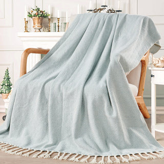 Chevron Knit Woven Throw Blanket, Silver Blue