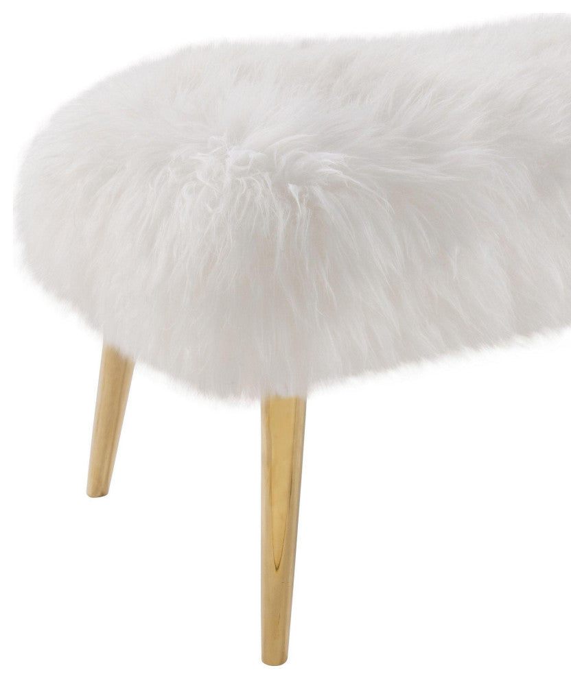Churra White Sheepskin Bench With Gold Legs