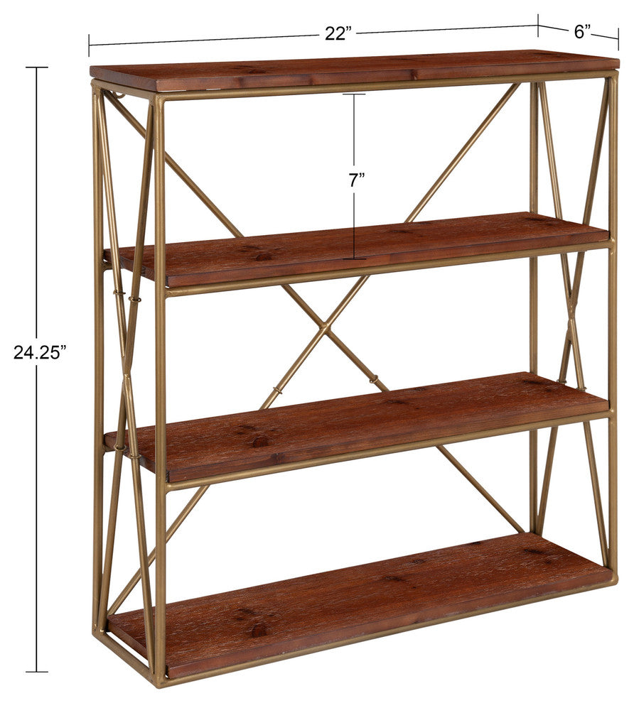 Ascencio 4-Layer Wood and Metal Wall Shelves, Brown