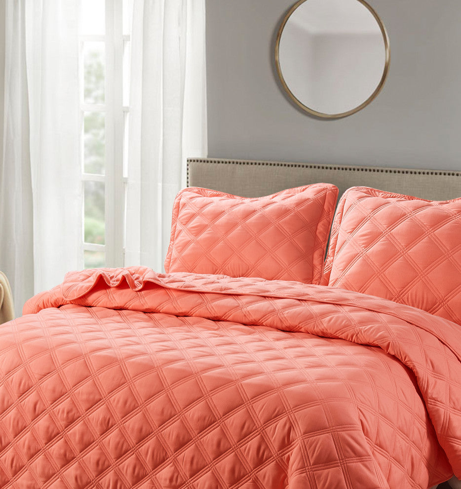 Charleston Down Alternative Bed Spread Set, Coral, Twin