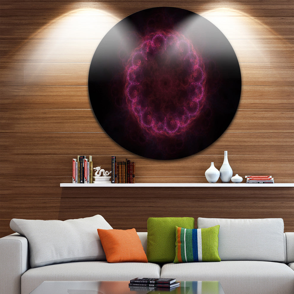 Dark Radial Purple Fractal Flower Digital Art, Disc Metal Wall Art, 11"