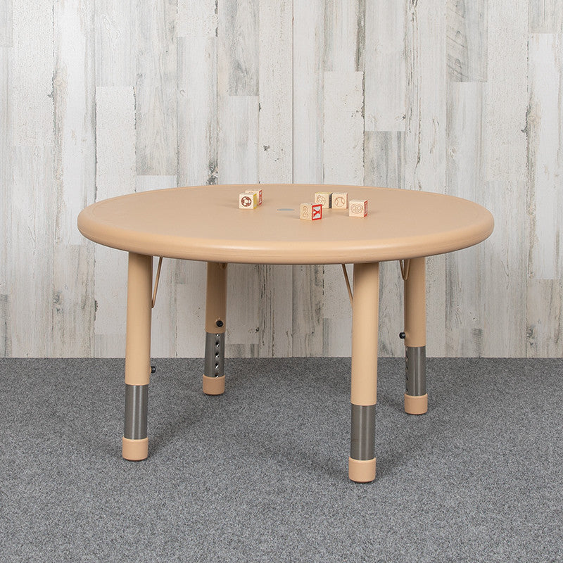 33'' Round Height Adjustable Plastic Activity Table, Natural