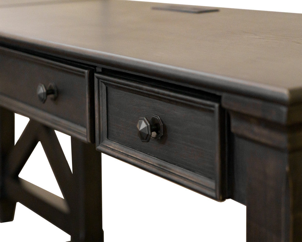 Traditional Wood Electronic Sit Stand Desk Dark Brown