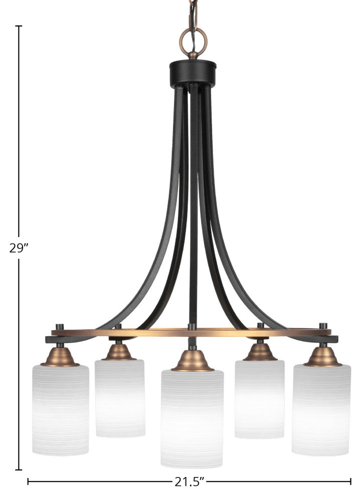 Paramount 5-Light Chandelier, Matte Black & Brass, 4" White Matrix Glass