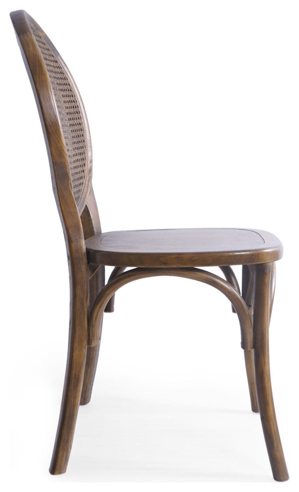 Lampman Elm Wood and Rattan Dining Chair, Set of 2, Brown