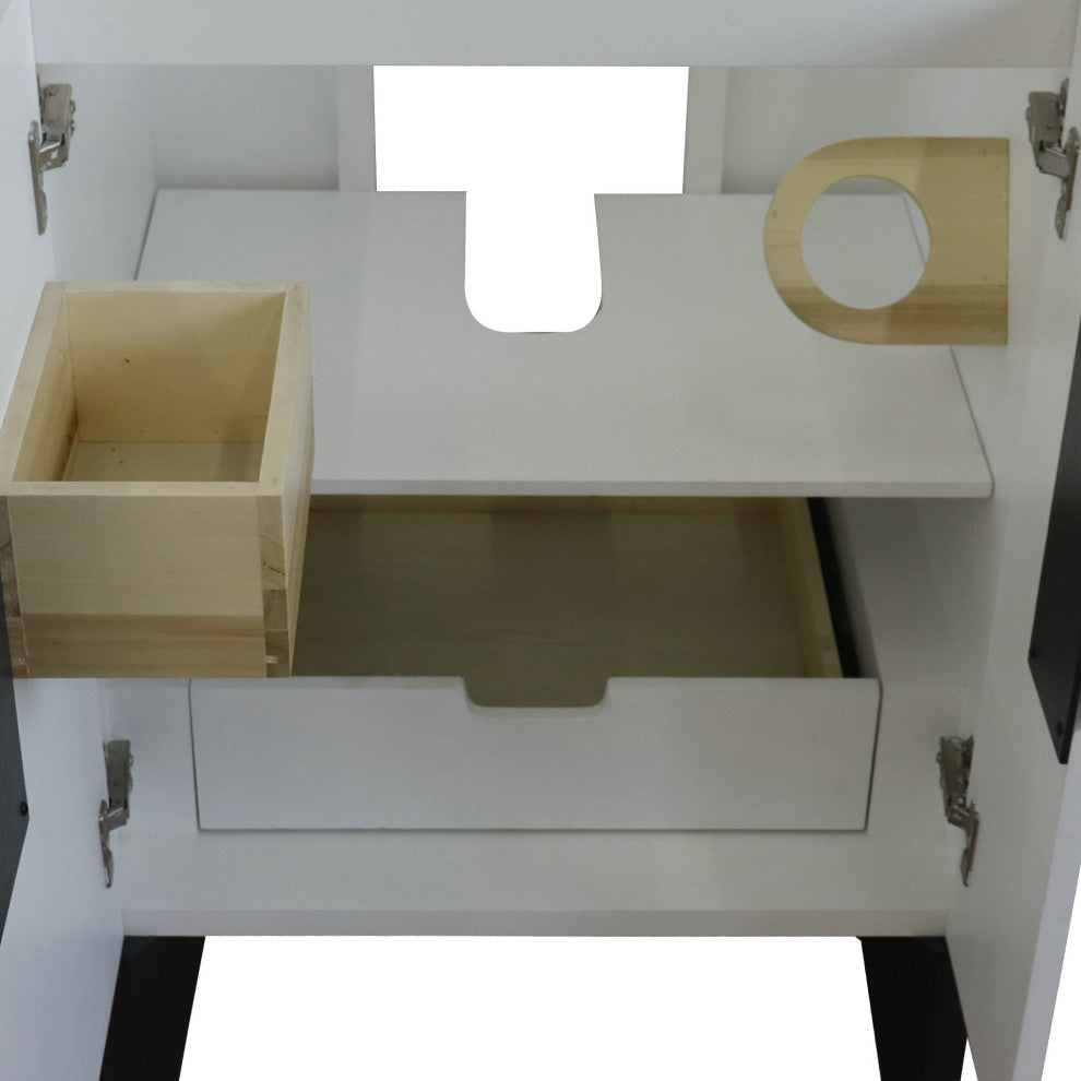 25" Single Sink Vanity, White Finish With Engineered Stone Top And Round Sink