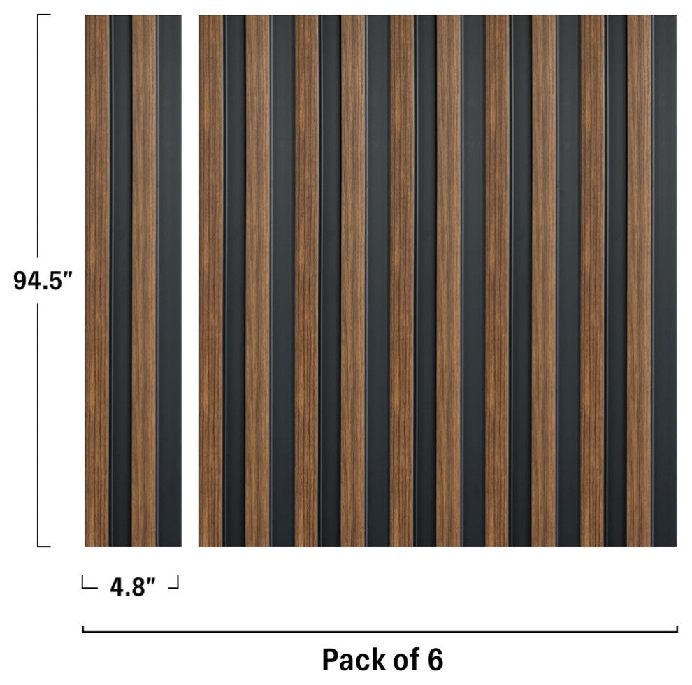 Waterproof Slat Panel, Walnut Craft, Pack of 6