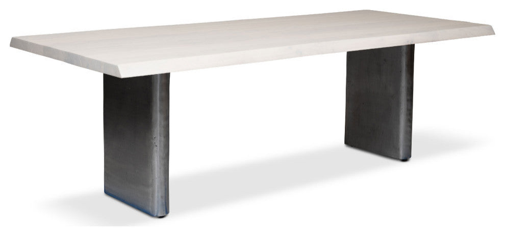 Brooks-Dining Table-Cast Slab Base-40"x79"-White Wash Top-Antique Nickel