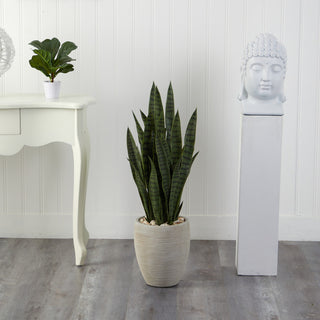 Nearly Natural 40" Sansevieria Artificial Plant, Sand Colored Planter