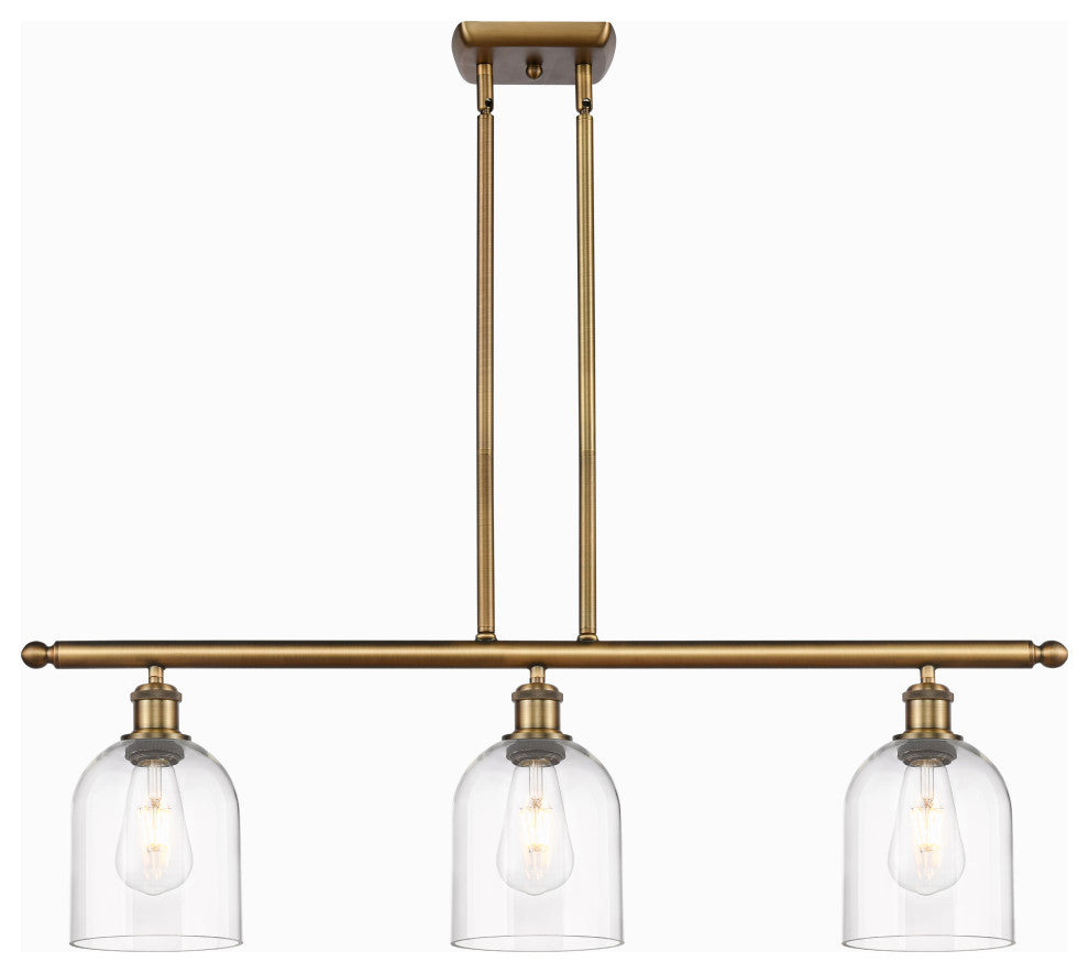 Ballston-Bella 3-Light 36" Stem Island Light, Brushed Brass, Clear