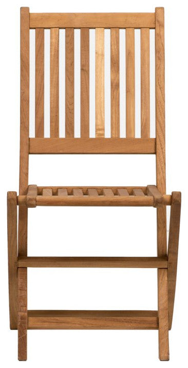 Set of 2 Armless Folding Chair, Teak Wood Construction With Slatted Back, Brown