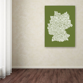 'Germany Regions Map - Olive' Canvas Art by Michael Tompsett