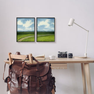 Rural Cloudy Countryside Green Fields Design, 2pc, each 11 x 14