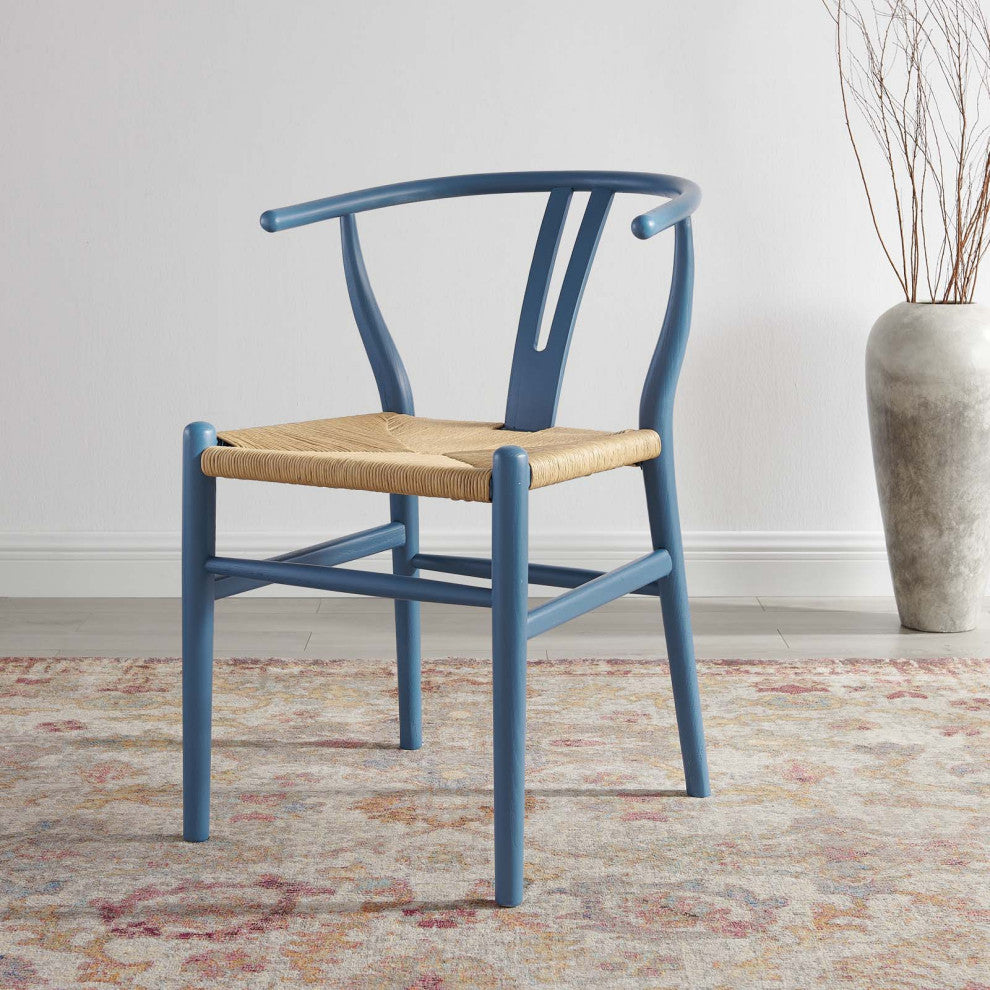 Side Dining Chair, Wood, Blue, Modern, Cafe Bistro Restaurant Hospitality