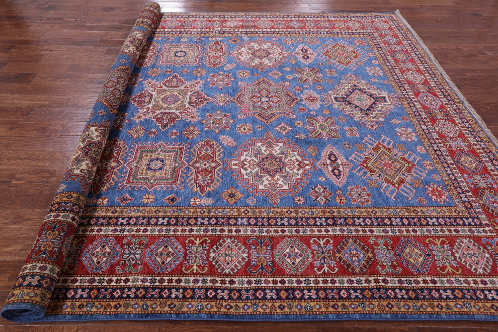 8' 10" X 12' 5" Geometric Super Kazak Handmade Wool Rug Q9525