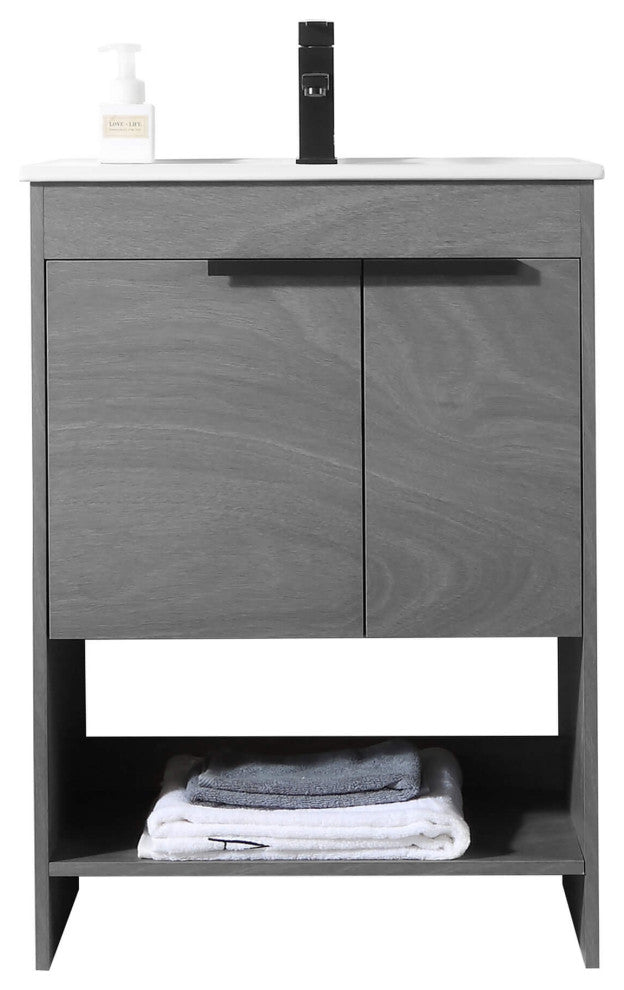 Phoenix Bath Vanity With Ceramic Sink - Full Assembly Required, Classic Grey, 24 Inch