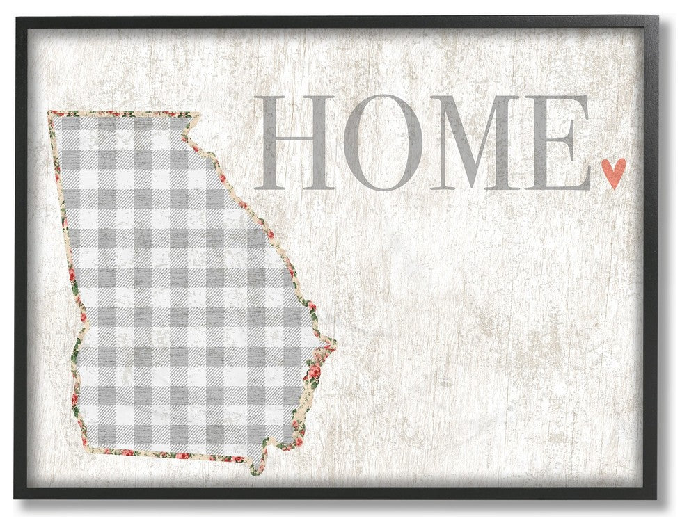 Georgia Gray Gingham & Floral Heart & Home Framed Giclee Art, 11"x14"