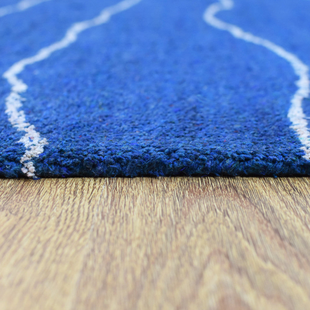 HAND KNOTTED LOOM SILK AREA RUGS-9'x12',Rectangle,Blue White,Contemporary