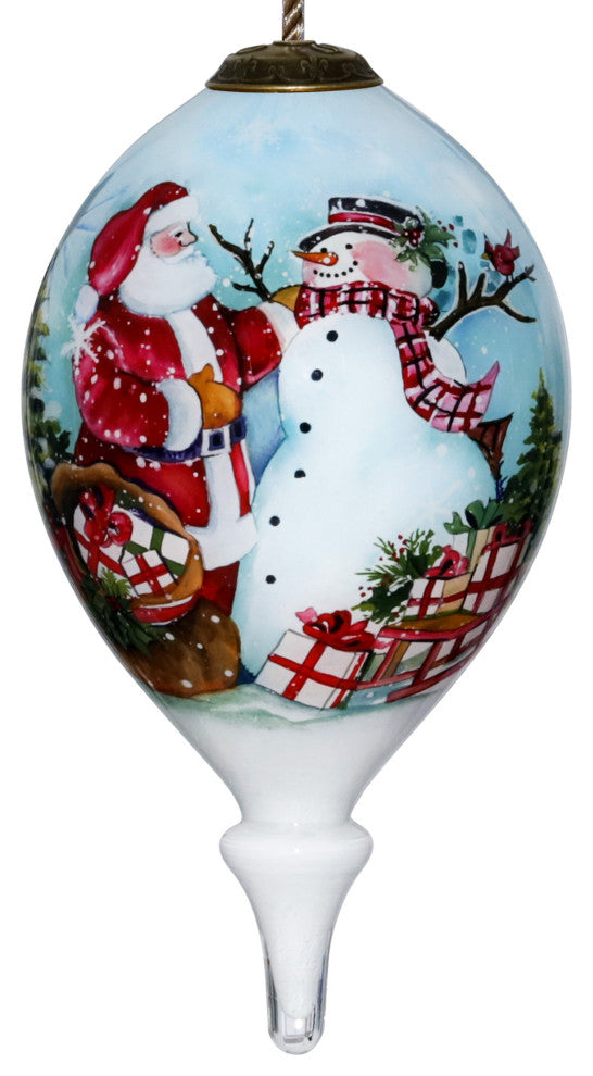 Christmas Santa and Snowman Hand Painted Mouth Blown Glass Ornament