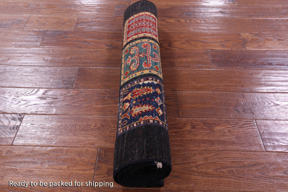 2' 8" X 6' 0" Black Persian Garden Design Hand-Knotted Runner Rug Q10689