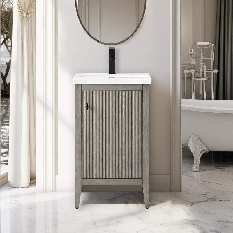 Vanity Art Freestanding Vanity, Driftwood Gray, 20", Single Sink, Matte Black