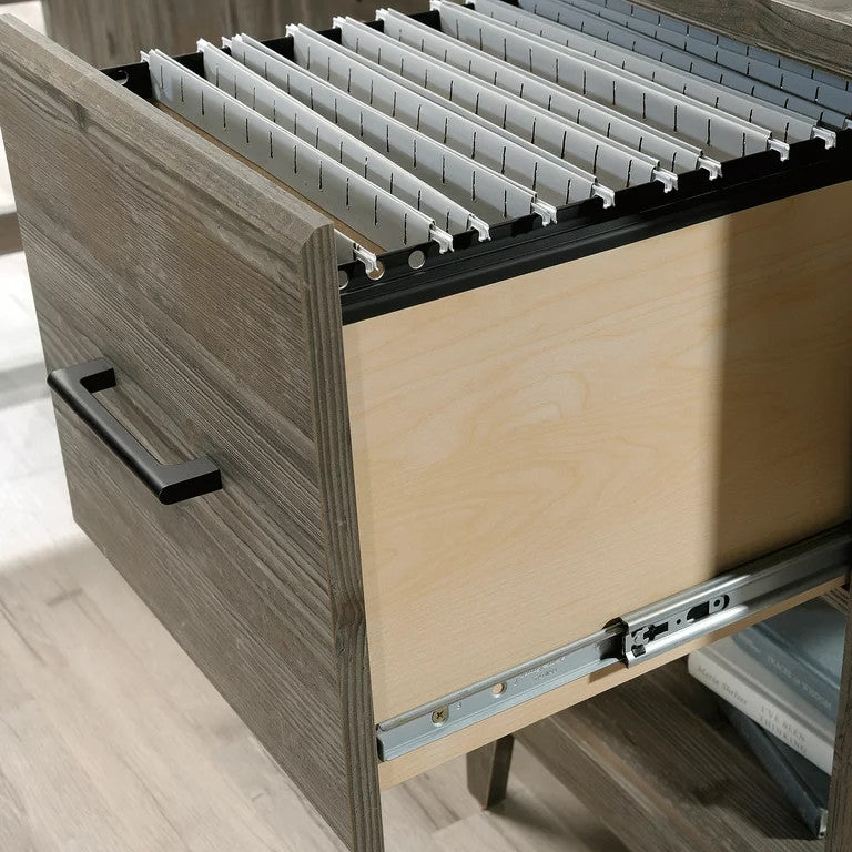 L-Shaped Desk, Large Top With Grommet Cable Management & Drawer, Pebble Pine
