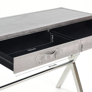 Silver Lizard Leather Console Table With Stainless Steel Legs