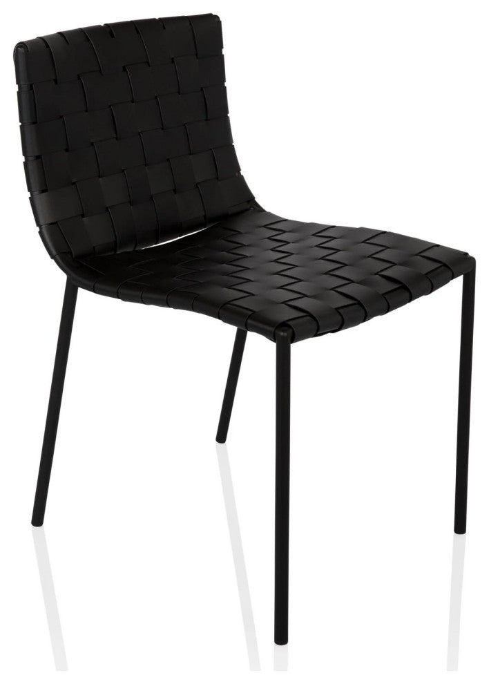 Elite Living Soho, Set of 2, Modern Faux Leather Weave Dining Chair, Black