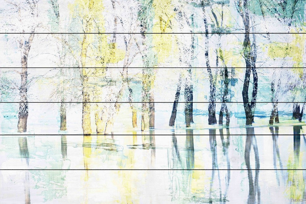 "Yellow Haze" Painting Print on White Wood, 36"x24"