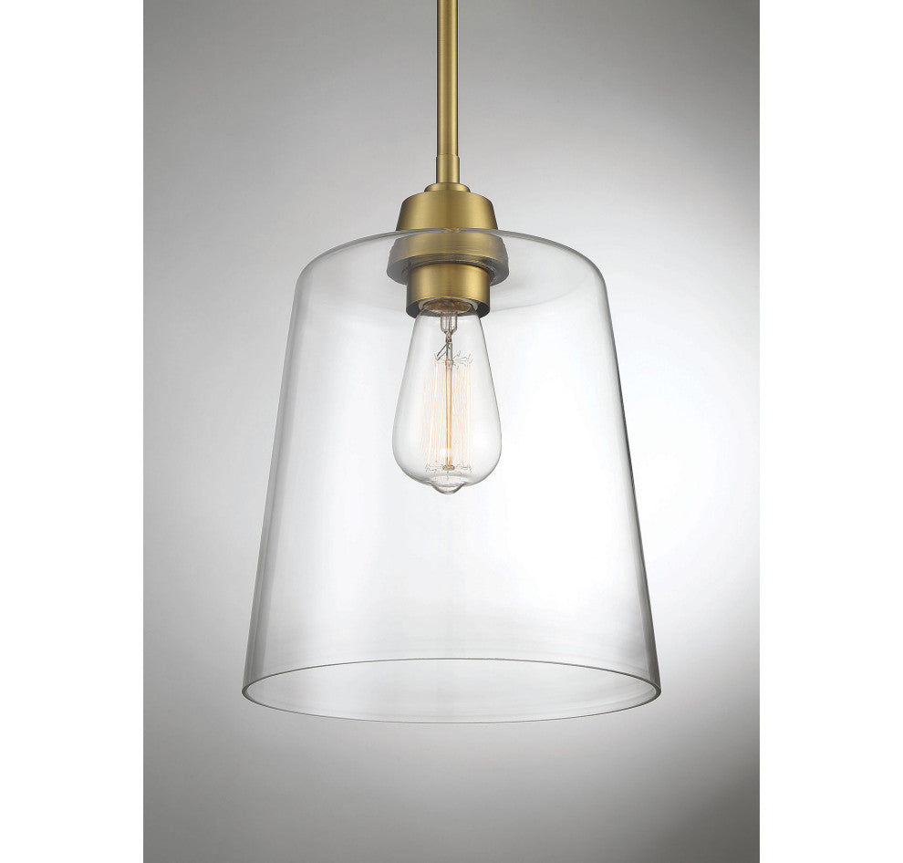 1-Light Pendant, Matte Black, Natural Brass