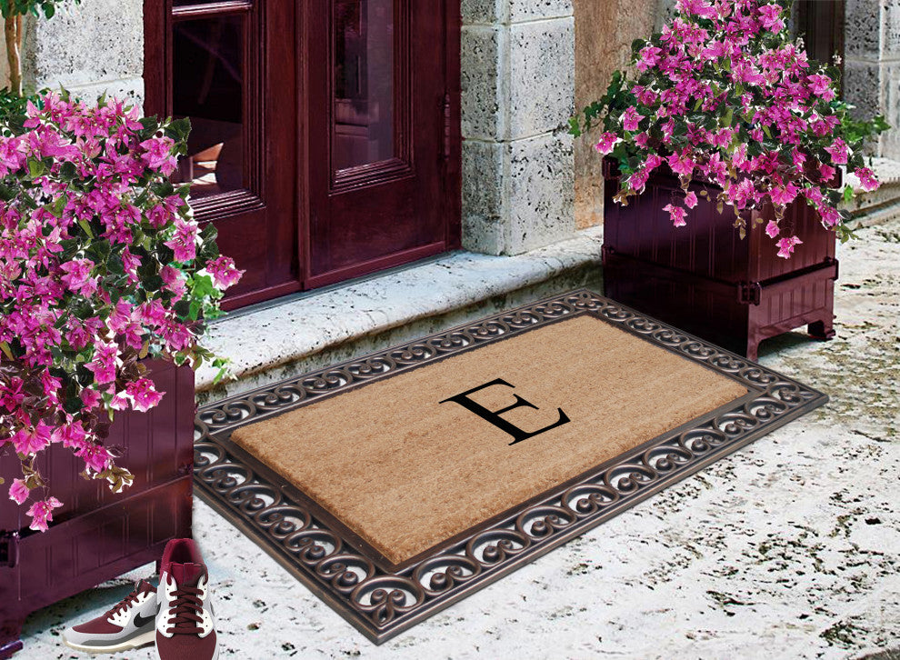 A1HC Rubber & Coir Classic Paisley Border Large Double Monogram Doormat 30X48, E