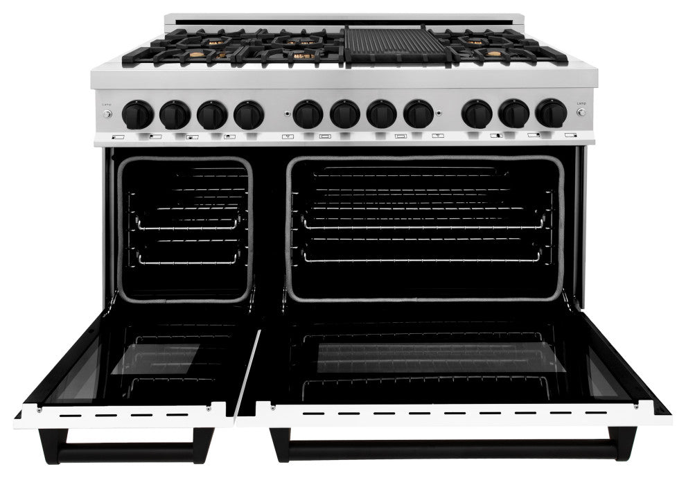 ZLINE 48" Dual Fuel Range, Stainless With White Matte Door RAZ-WM-48-MB