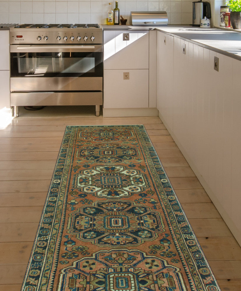 Fine Vintage Distressed Umi Rust/Charcoal Runner, 3'1 x 10'11