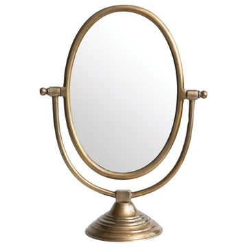 Vintage Aluminum Framed Mirror on Swivel Stand, Brass Finish