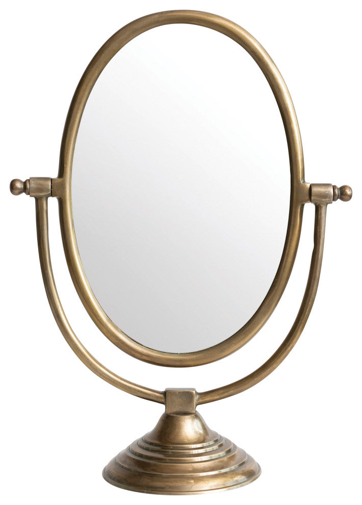 Vintage Aluminum Framed Mirror on Swivel Stand, Brass Finish