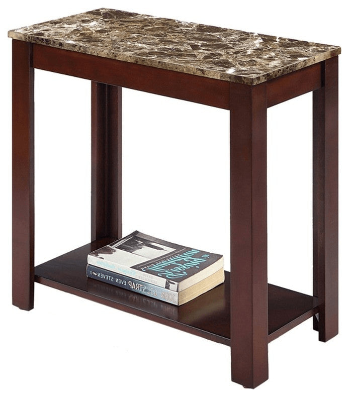 24" Brown Faux Marble End Table With Shelf