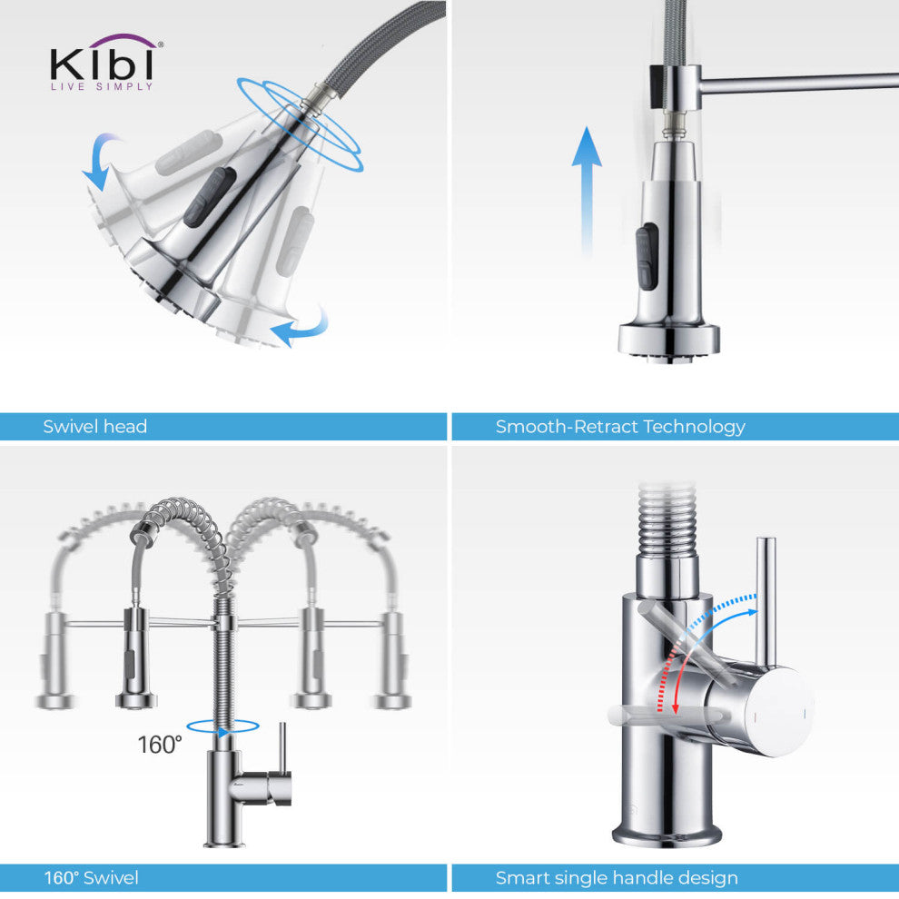 Aurora Single Handle Pull Down Kitchen Faucet, Chrome, W/O Soap Dispenser