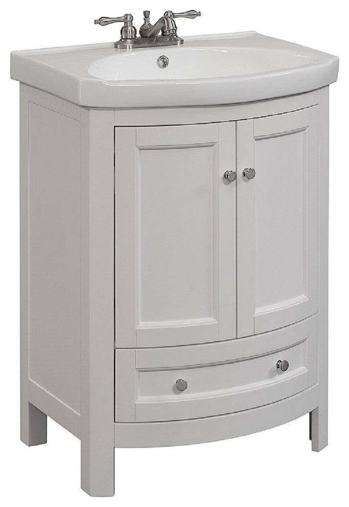 RunFine Group 24" Wide Wood Vanity With Vitreous China Top, Walnut Finish, White