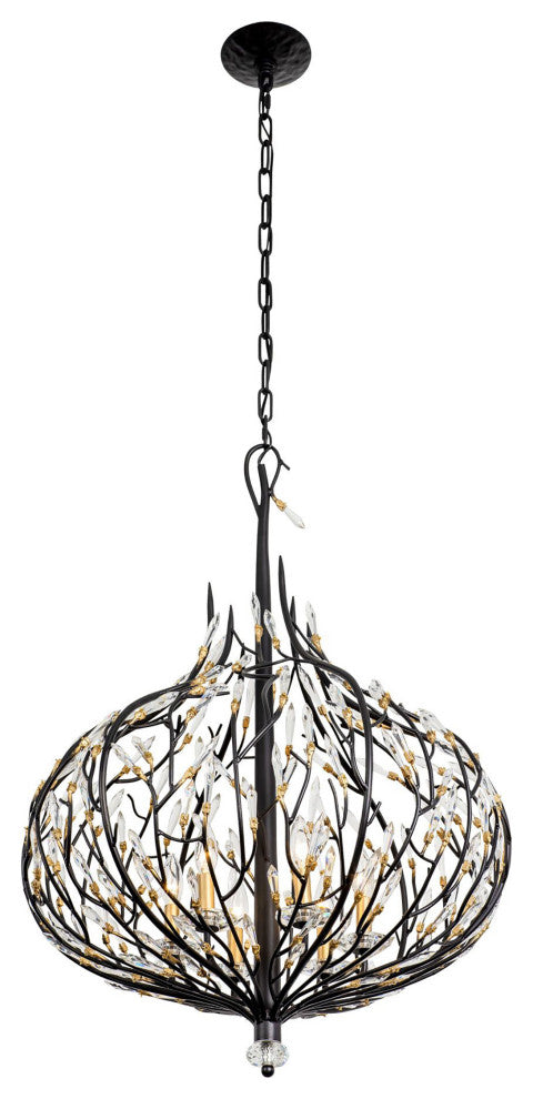 Bask 6-Lt Crystal Pendant - Matte Black/French Gold