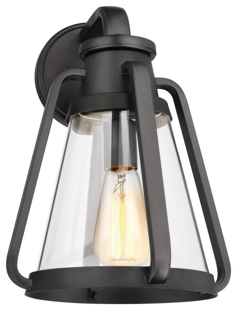 Everett 1-Light Large Wall Sconce, Matte Black With Clear Glass