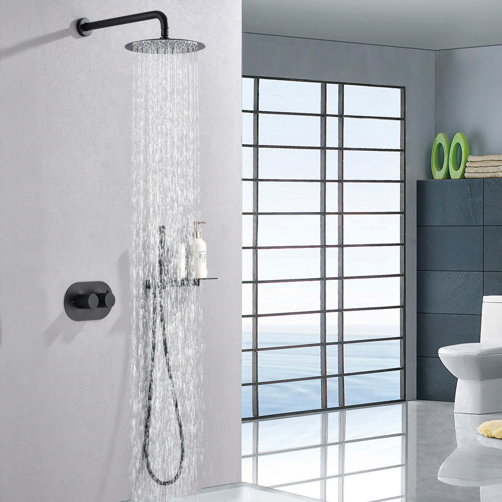 Thermostatic Rain Shower System with Hand Shower-Includes Rough-in Valve