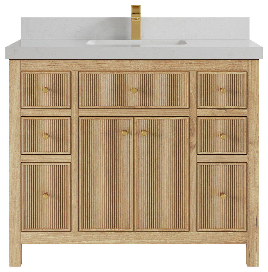 Sonoma 42 Single Sink Bath Vanity in Light Natural Teak with 2" Carrara Quartz