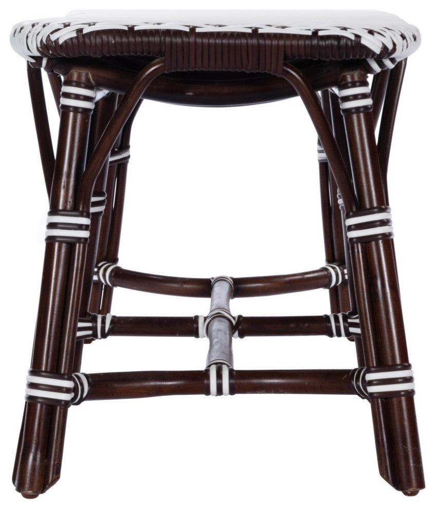 Dark Brown and White Rattan Bench