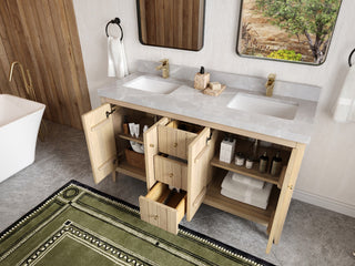 Atlanta Oak 60" Single Bathroom Vanity, White 2" Venatino Quartz