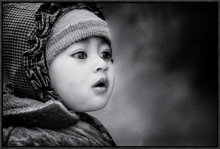 "The Kid From Sarangkot" Framed Canvas Giclee by Piet Flour, 31x21"